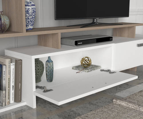 Hazlo Simal Tv Unit Plasma Stand 4 Display Shelves Bookcase White and Corboda