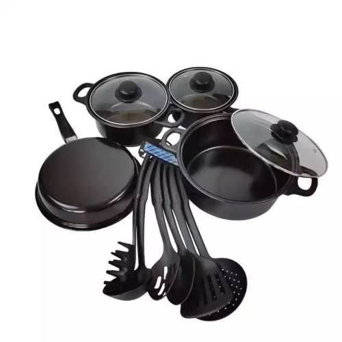 Alpine Gray 13 Piece Iron Non Stick Cookware Pot set - Black