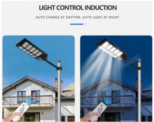600W SOLAR STREET LIGHT / REMOTE CONTROL / MOTION SENSOR / IP66 WEATHERPROOF / 3 MODE LIGHT SETTING