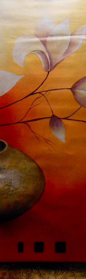 Japanese Style Flowers in Vase / 5-Piece Mega Oil Painting On Canvas / Unframed / STOCK CLEARANCE!!!