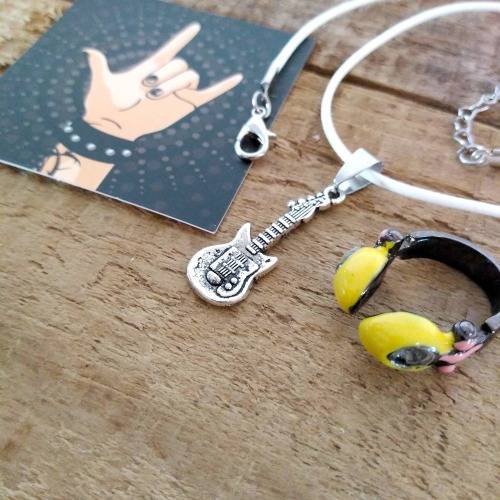 CLEARANCE SALE | Electric Guitar Pendant White Rope Necklace + Retro Earphone Ring + More...