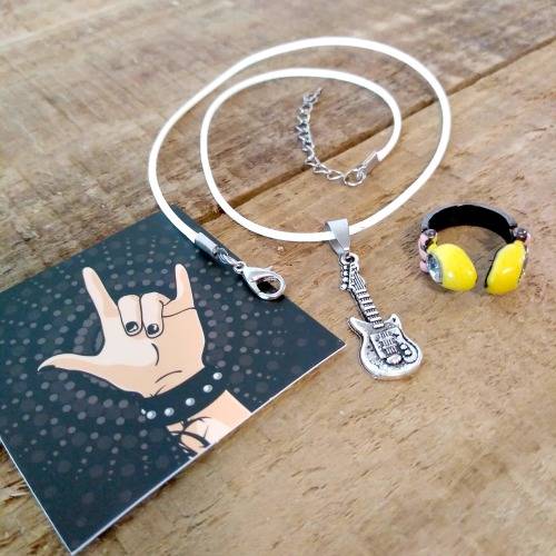 CLEARANCE SALE | Electric Guitar Pendant White Rope Necklace + Retro Earphone Ring + More...