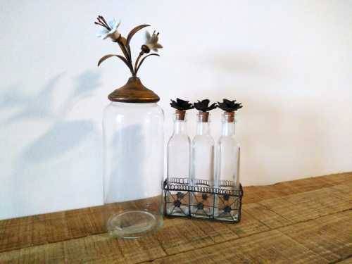 CLEARANCE SALE | Unbeatable Value | Stunning Vintage Floral Glass Jar and Condiments Set
