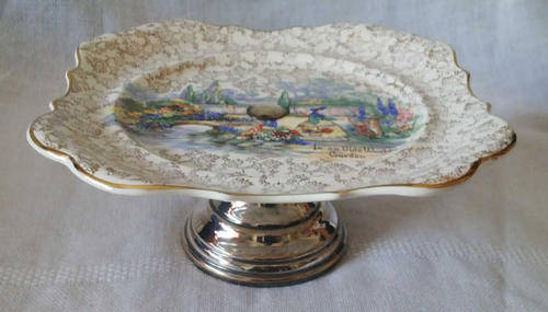 LANCASTER CAKE PLATE WITH STAND "IN AN OLDE WORLD GARDEN"