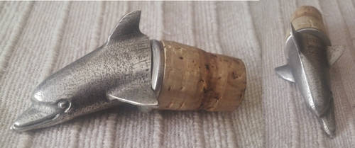 DOLPHIN SHAPED PEWTER & CORK BOTTLE CAP