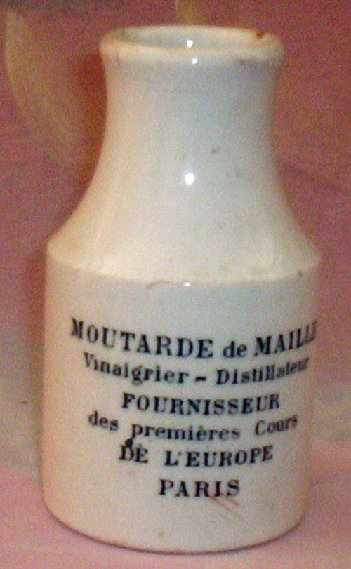 EARLY 1900's FRENCH STONEWARE CONDIMENT POT: MOUTARDE DE MAILLE - 11cm TALL