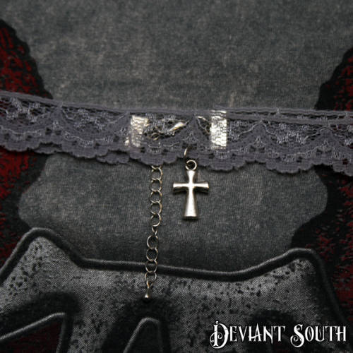 Grey Lace Choker with Cross Charm