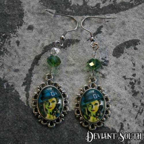 Deviant South Cabochon Earrings (pair) - Green Witch Buckle Hat