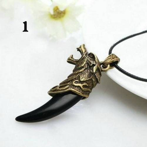Bronze Wolf Black Tooth Necklace