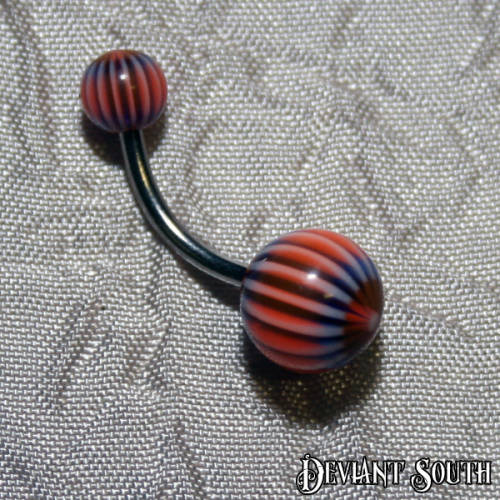 Belly Ring Acrylic - Blue and Orange Intense Stripes
