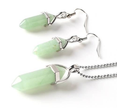 Natural Stone Necklace and Earrings Set - Green Aventurine