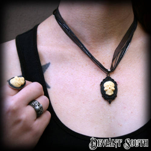 Deviant South Memento Mori Ring featuring 3D Sugar Skull Cameo