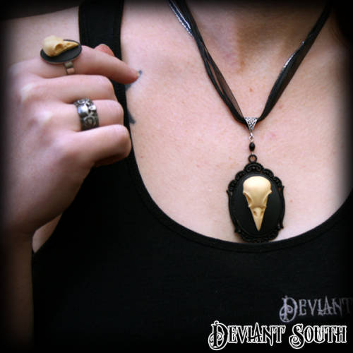Deviant South Memento Mori Necklace featuring Large 3D Bird Skull Cameo