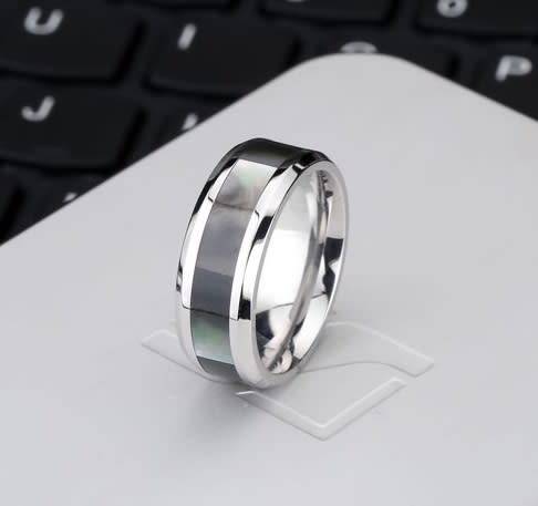 Stainless Steel Shell Inlay 8mm Band Ring - Size US 11 | UK W