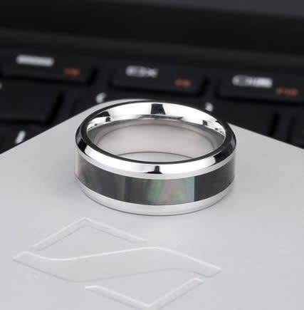Stainless Steel Shell Inlay 8mm Band Ring - Size US 11 | UK W