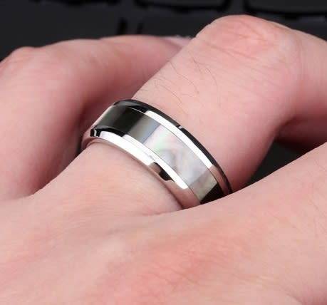 Stainless Steel Shell Inlay 8mm Band Ring - Size US 11 | UK W