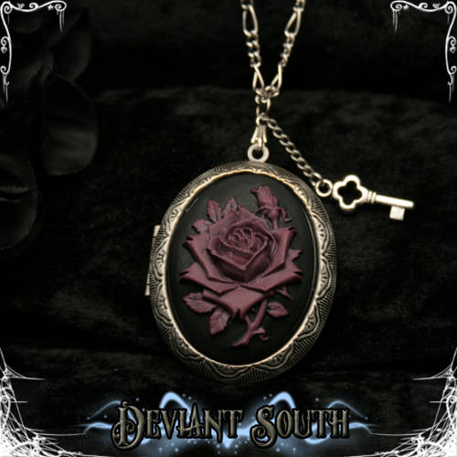 Purple Rose 30x40mm Cameo Locket