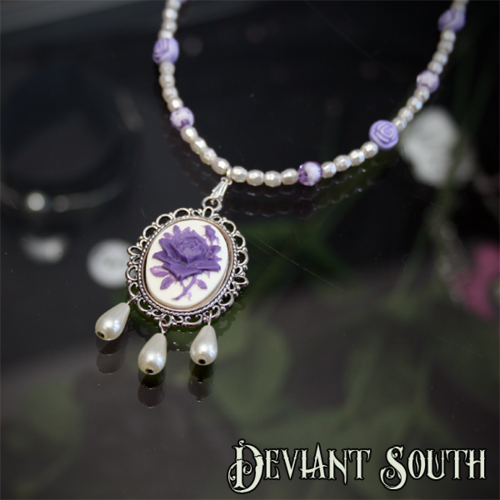 Rose Cameo Necklace White & Purple