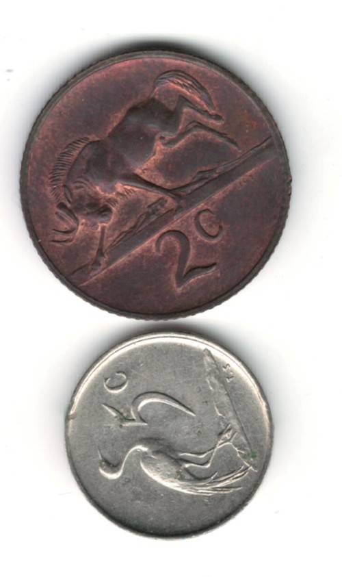 **R1 START - 1970 2 Cents & 1968 Afrikaans 5 Cents