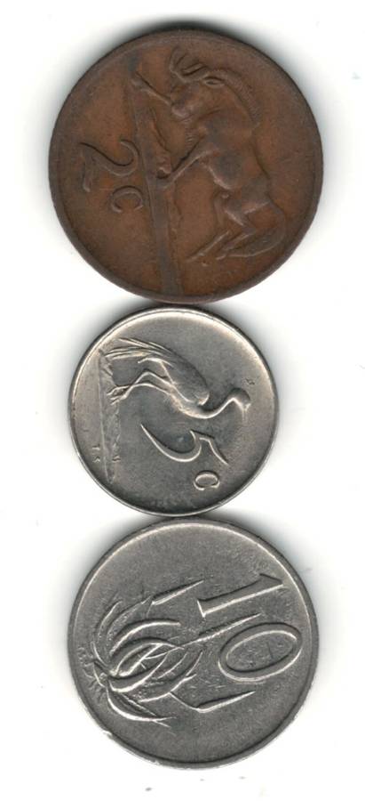 **R1 START - 1968 English 2 Cents , 1968 Afrikaans 5 Cents & 1974 10 Cents