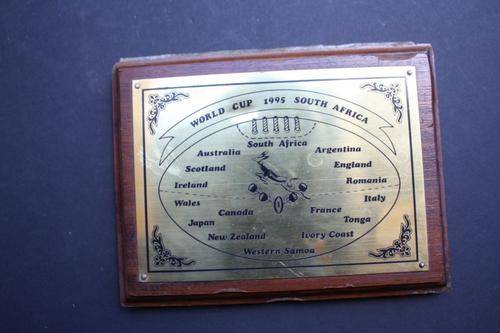 RUGBY WORLD CUP 1995 - SOUTH AFRICA - BRASS PLATE 160 X 120 - PLEASE HAVE A LOOK