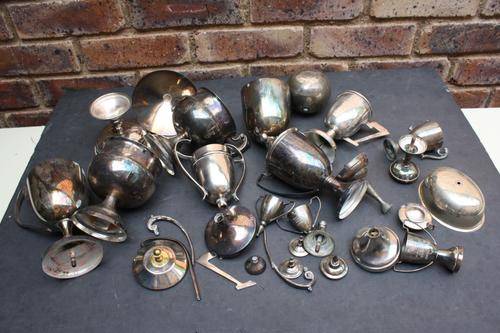 30 DAMAGED OR PART OF SILVER PLATED TROPHIES - PLEASE HAVE A LOOK