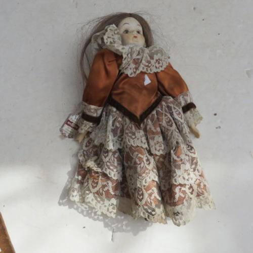 PORCELAIN DOLL WITH REAL HAIR FROM GERMANY - 250 MM -  FINGERTIPS AT ONE HAND ARE BROKEN OFF