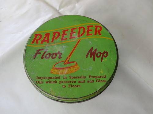 OLD TIN BOX - 180 MM DIA. - 70 MM HIGH - RAPEEDER FLOOR MOP