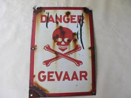VINTAGE ENAMEL DANGER / GEVAAR SIGN - 230 X 330 MM - AS PER SCAN