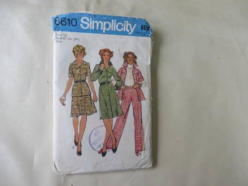 SIMPLICITY - PATTERN NO.6610  - SIZE 12 - BUST 87 CM -  FACTORY FOLDED - AS PER SCAN