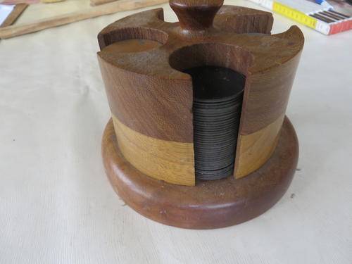 I DON'T KNOW - MAYBE OLD METAL GAMBLING CHIPS IN BEAUTIFUL HOLDER - 105 MM DIAM.