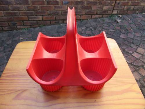 RED PLASTIC TRAY FOR 4 MILK BOTTLES - AS PER SCAN