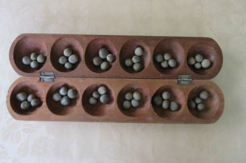 BEAUTIFUL CARVED AFRICAN OWARE / MANCALA BOARD GAME - COMPLETE - AS PER SCAN