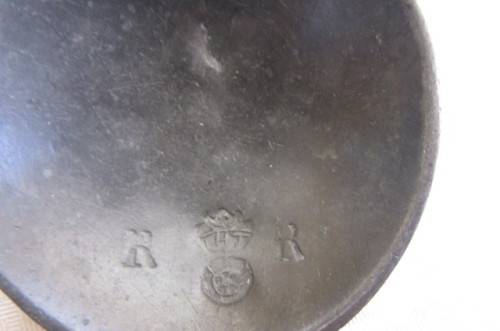6 pewter spoons - 160 mm with different markings- as per scan - MARKINGS SHOWN