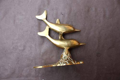 BRASS DOUBLE DOLPHINS - 145 MM EACH - 140 MM HIGH - PLEASE HAVE A LOOK