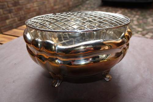 SILVER PLATED ROSE BOWL - 225 MM DIAM. - 110 MM HIGH NO MARKINGS - PLEASE HAVE A LOOK