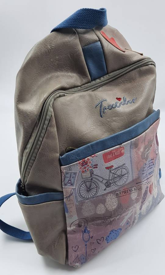 BACKPACK BY TROOCOLOR! (COTTON ROAD) GREY/BLUE/PINK