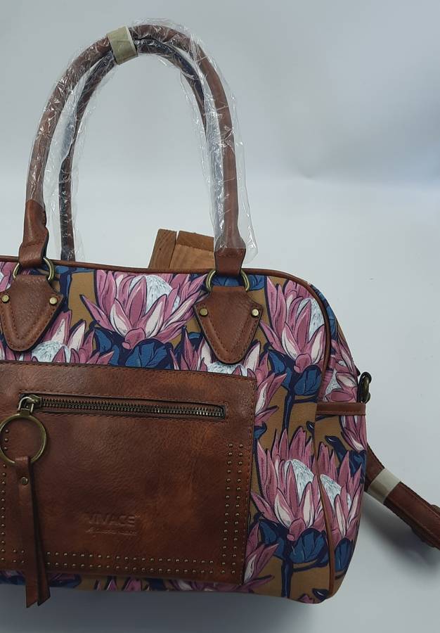 SUPER NICE BAG BY VIVACE!! #PINK PROTEA,BROWN WITH blue design#