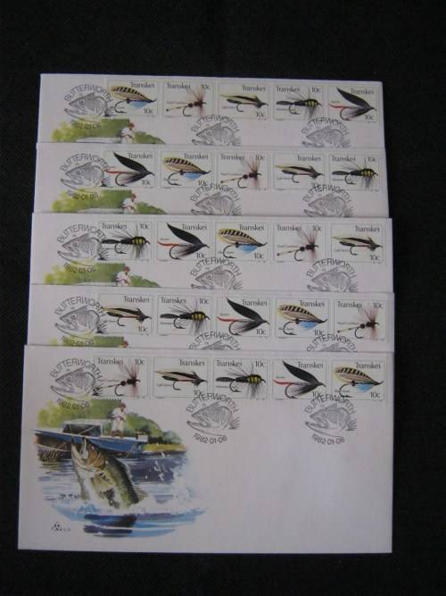 1982 Transkei Compete Set of 5 Fishing Flies 3rd Series FDC