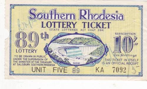 Southern Rhodesia 89th Lottery Ticket