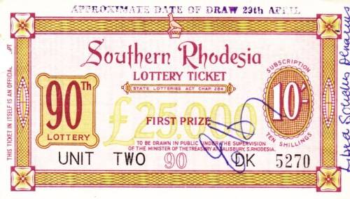 Southern Rhodesia 90th Lottery Ticket