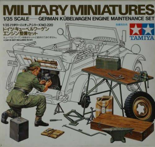 Military Miniatures German Kubelwagen Engine Maintenance Set - Tamiya 1/35 Scale #35220