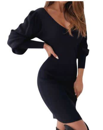 Ladies Winter Dress - Sexy Backless V Deep - Slim-fit  - V-neck - BLACK OR WHITE