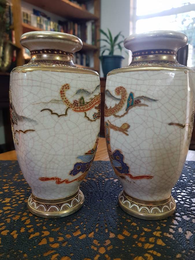 Antique Pair of Meiji Japanese Satsuma Geisha Vases ~ Circa 1603 -1868