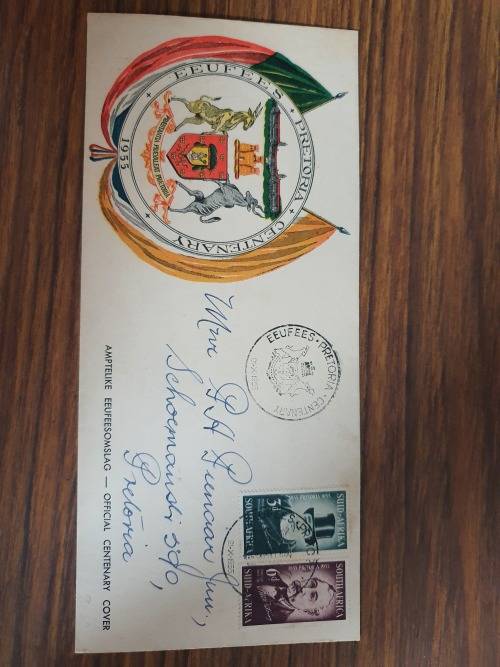 Official Pretoria Centenary Cover Eeufees 1955
