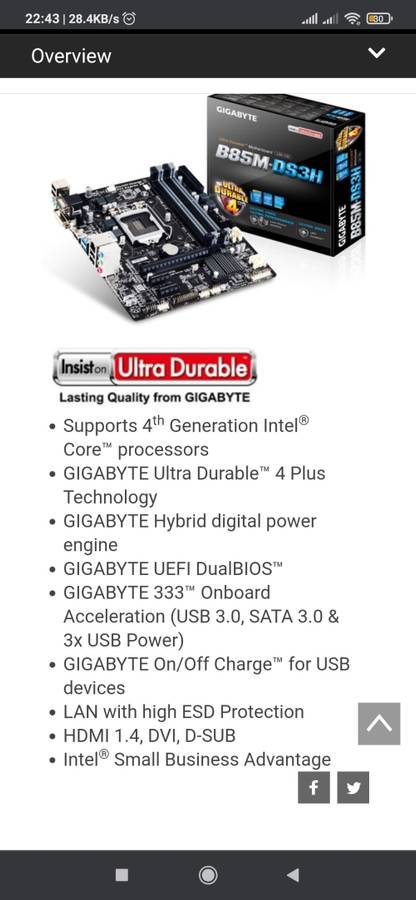GYGABYTE GA-B85M-DS3H Motherboard
