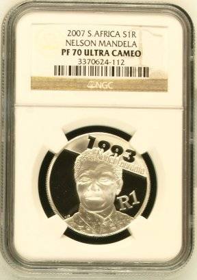 !!! PF 70 !!! NELSON MANDELA NOBEL LAUREATE R1 SILVER COIN