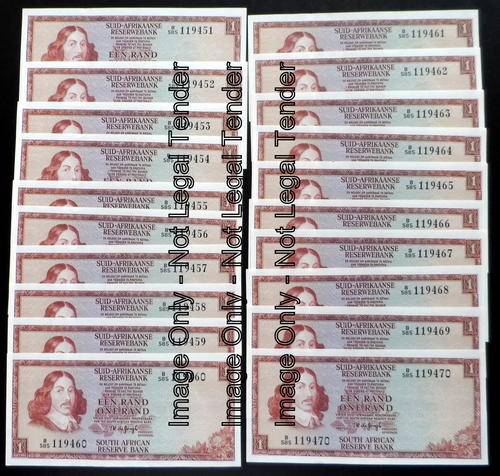 TW de Jongh 3rd Issue. 20 x R1 Notes in Sequence. Serial B585 119451 to 119470 - UNC