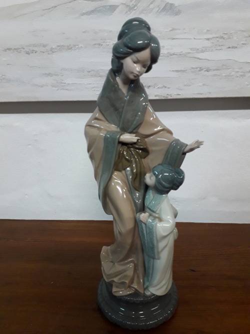 Lladro NAO Japanese Geisha Mother and Child Figurine