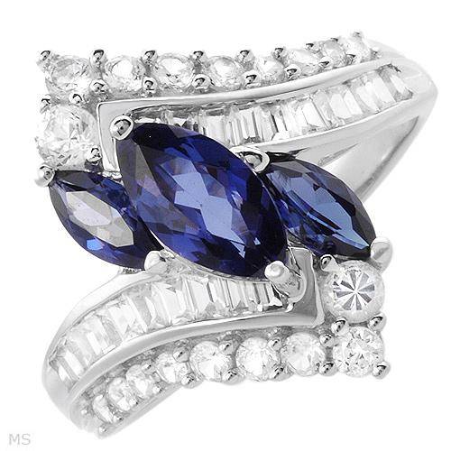 Terrific Brand New Three-stone Plus Ring With 2.55ctw Sapphires Made in White Gold- Size 7 [c]